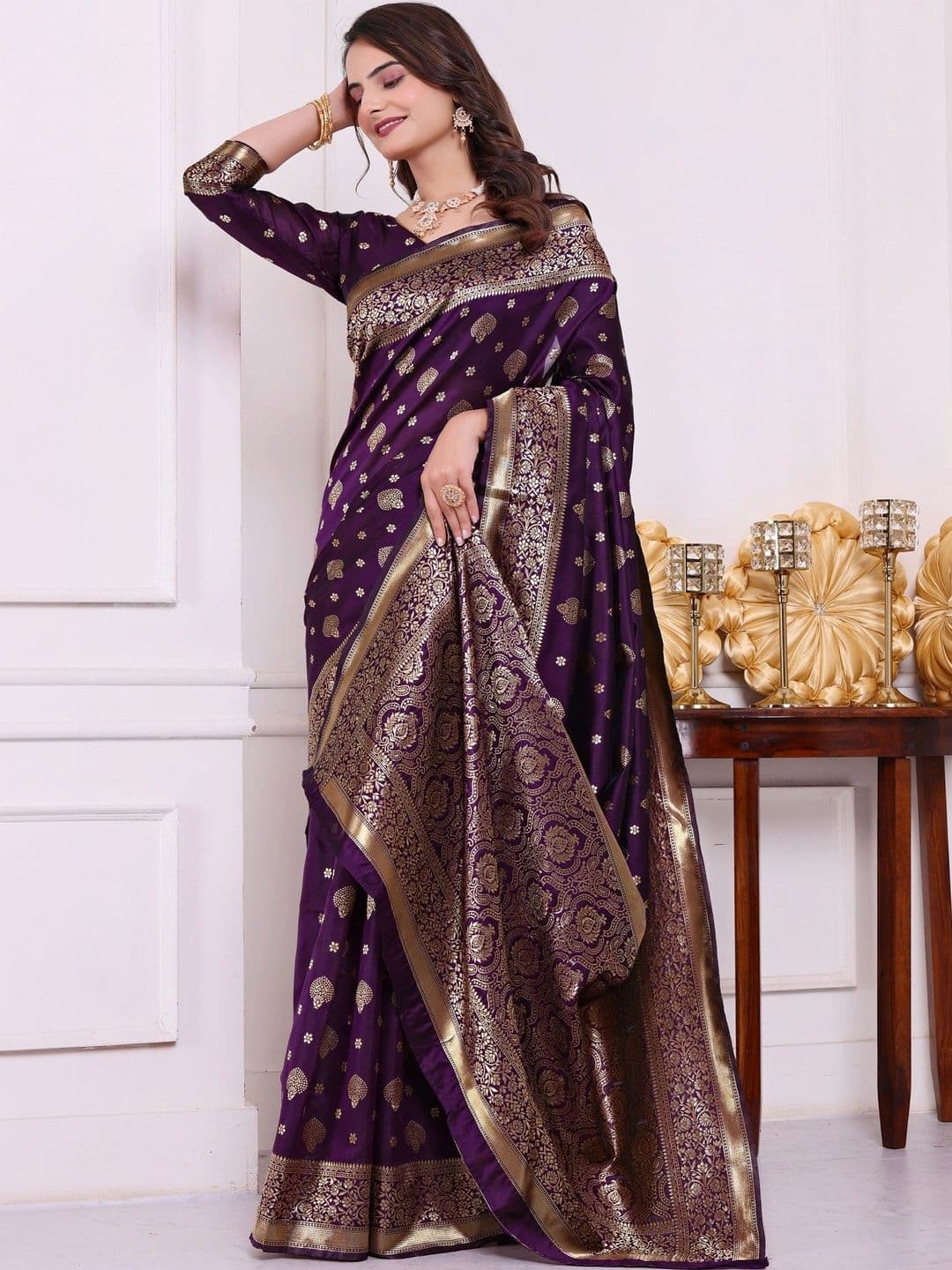 revika Woven Design Zari Art Silk Designer Kanjeevaram Saree thumbnail 3