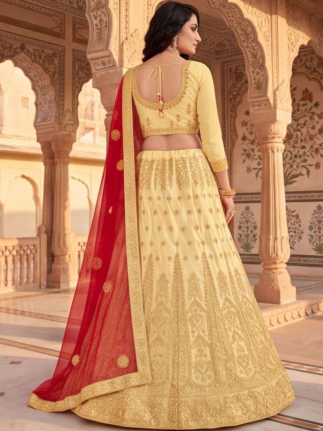 Anouk Rustic Embroidered Semi-Stitched Lehenga & Unstitched Blouse With Dupatta thumbnail 6