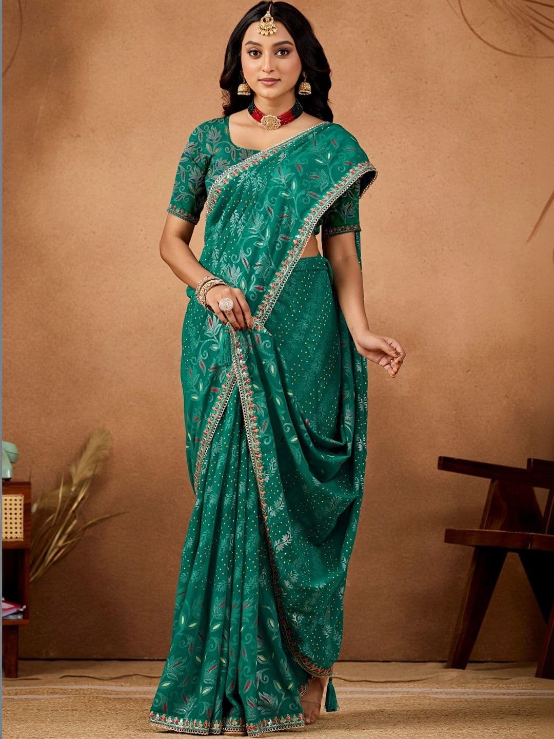 Mitera Paisley Embroidered Poly Georgette Designer Bandhani Saree - view 1