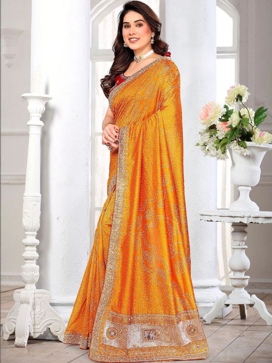 SmileyFashion Embellished Zari Art Silk Designer Saree thumbnail 4