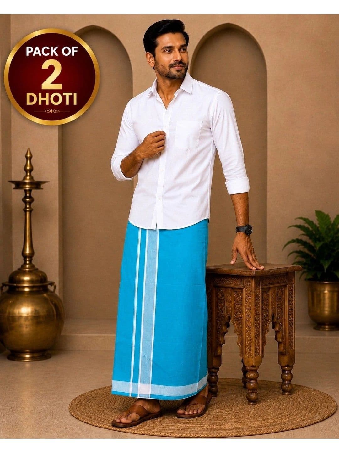 Tharunsha Elite Men Striped Cotton Dhoti Dhotis thumbnail 3