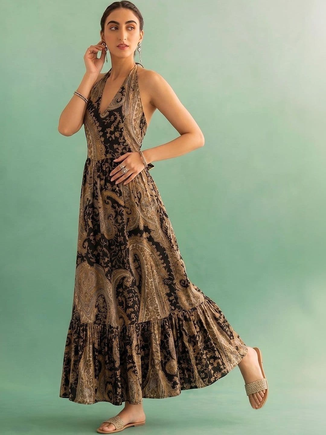 AADVIKA Print Halter Neck Maxi Dress thumbnail 4