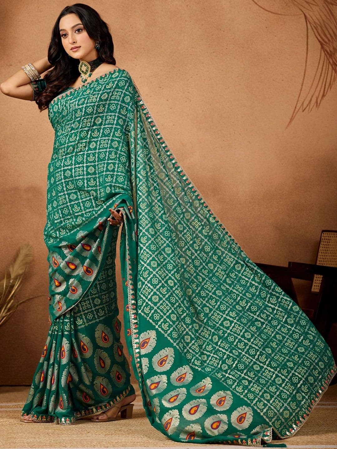 all about you Bandhani Zari Poly Georgette Designer Bandhani Saree thumbnail 2