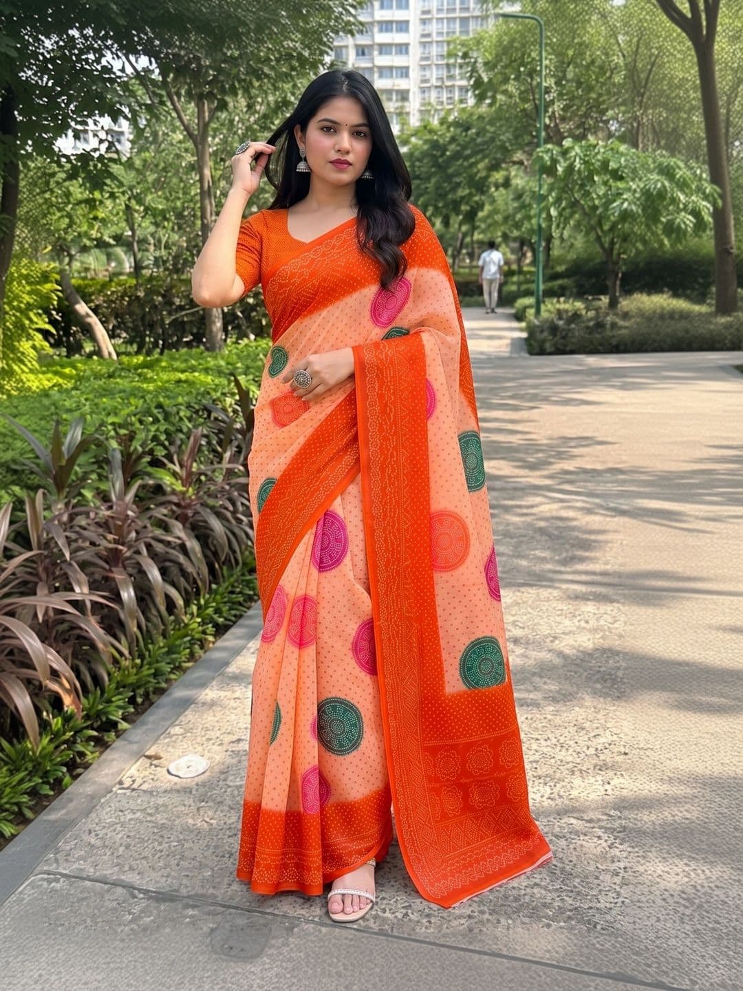 IndianRang Bandhani Linen Blend Designer Saree - view 1