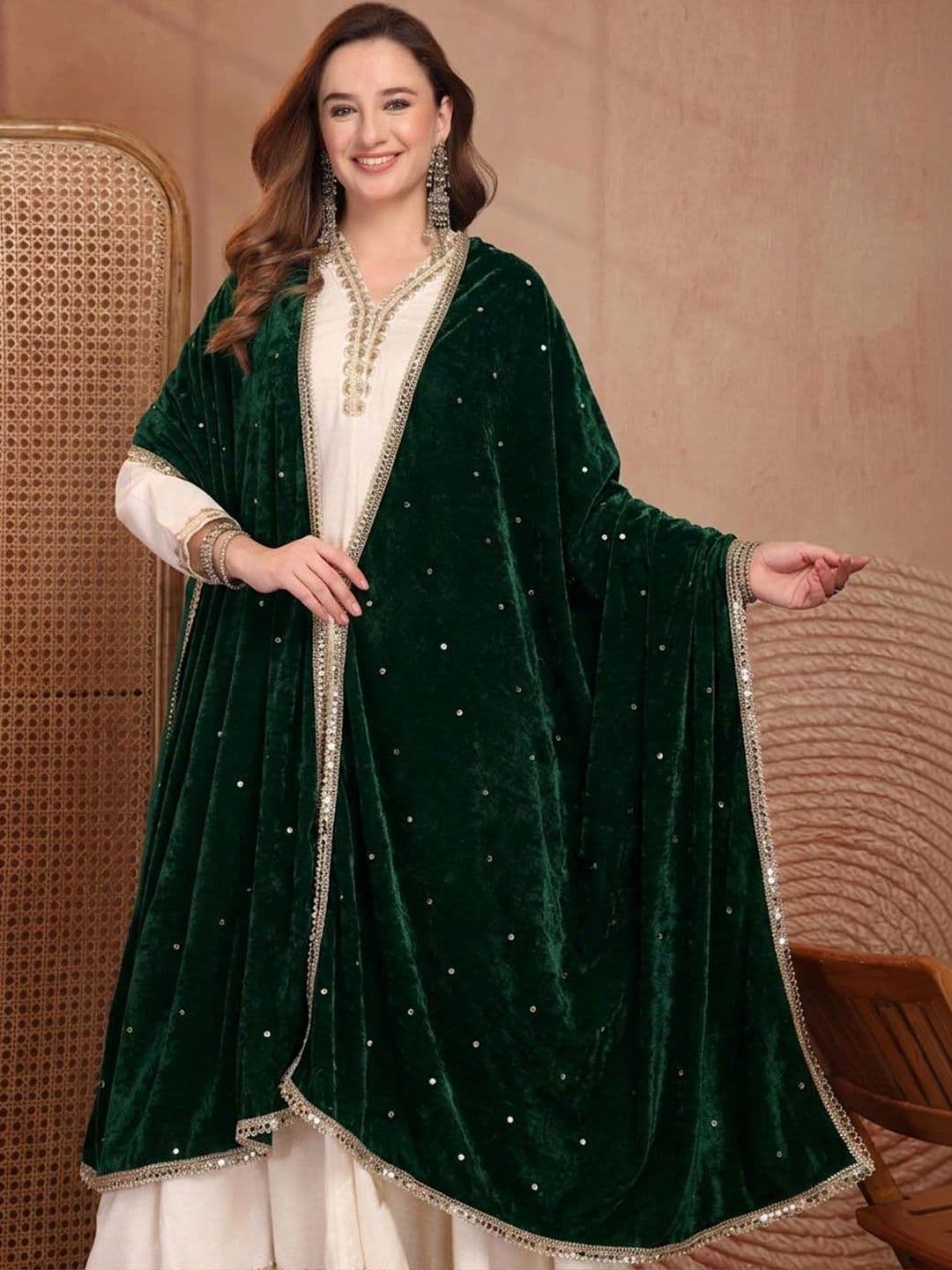 Clora Creation Velvet Dupatta with Sequinned thumbnail 2