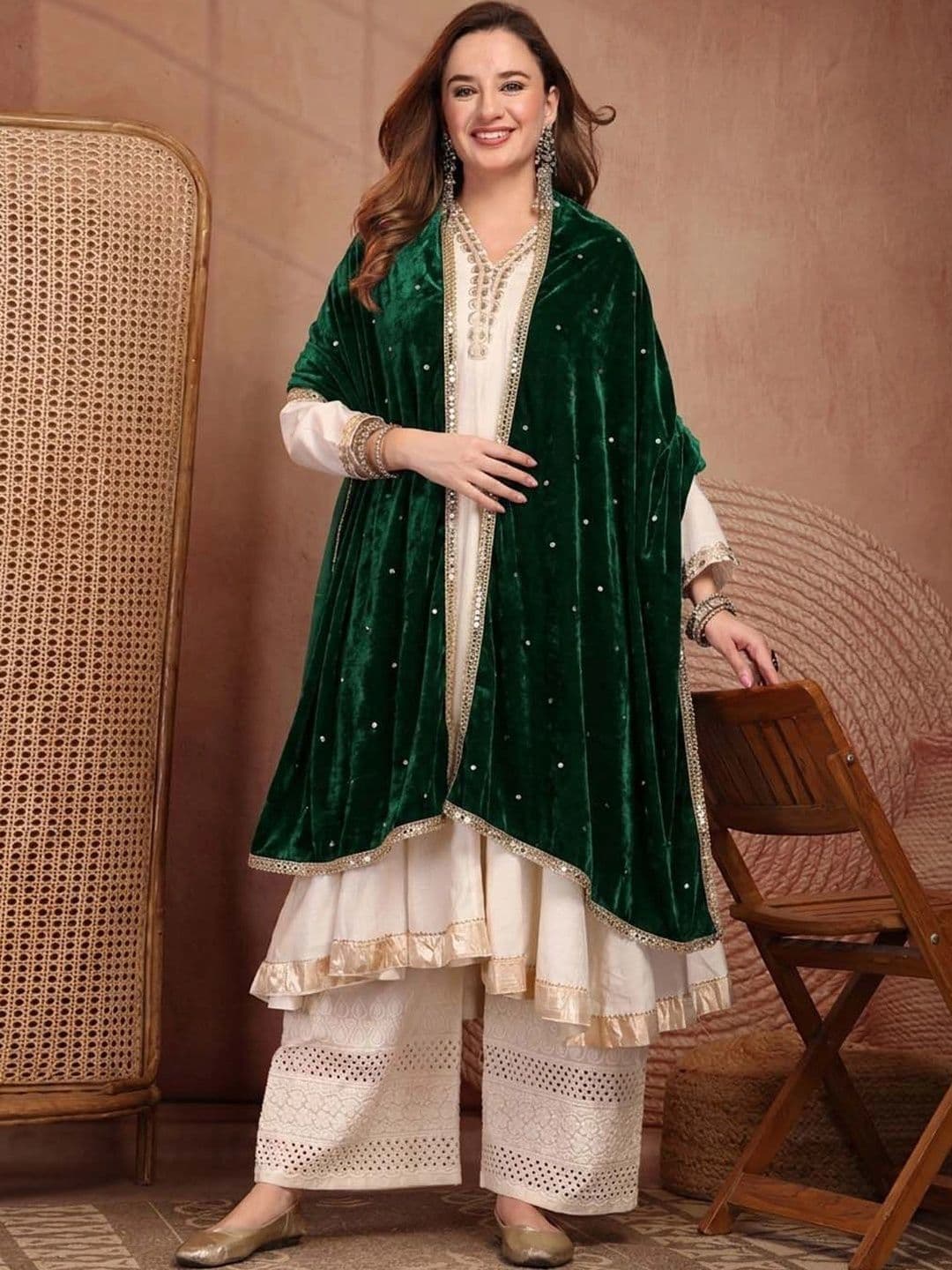 Clora Creation Velvet Dupatta with Sequinned thumbnail 4