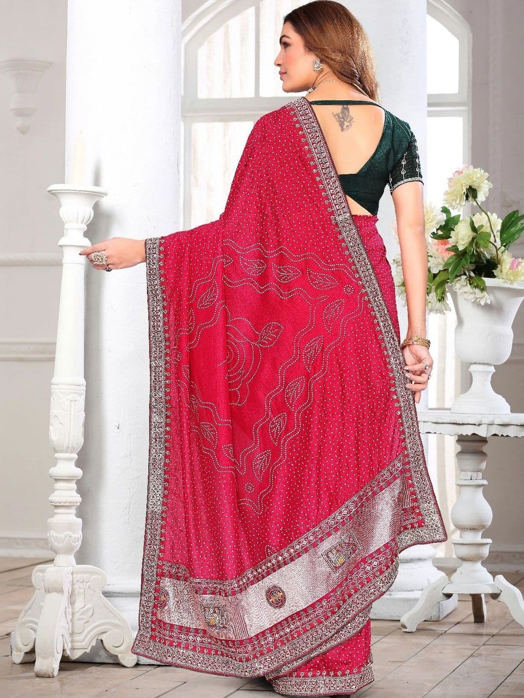 SmileyFashion Embellished Embroidered Art Silk Designer Saree thumbnail 5