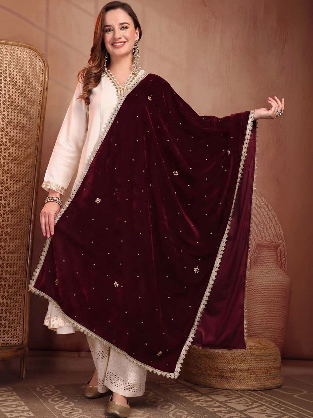 Clora Creation Velvet Dupatta with Zari - view 1