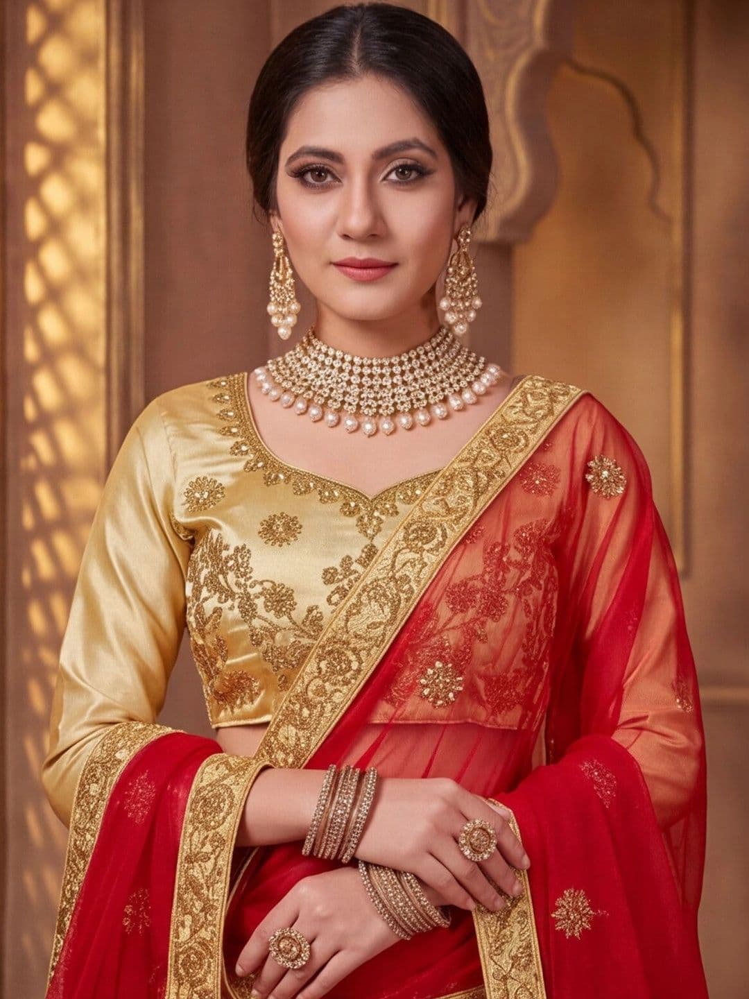 Mitera Embroidered Semi-Stitched Lehenga & Unstitched Blouse With Dupatta thumbnail 4