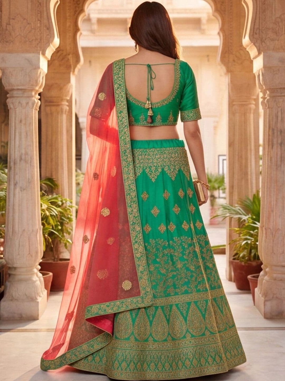 Mitera Embroidered Semi-Stitched Lehenga & Unstitched Blouse With Dupatta thumbnail 5