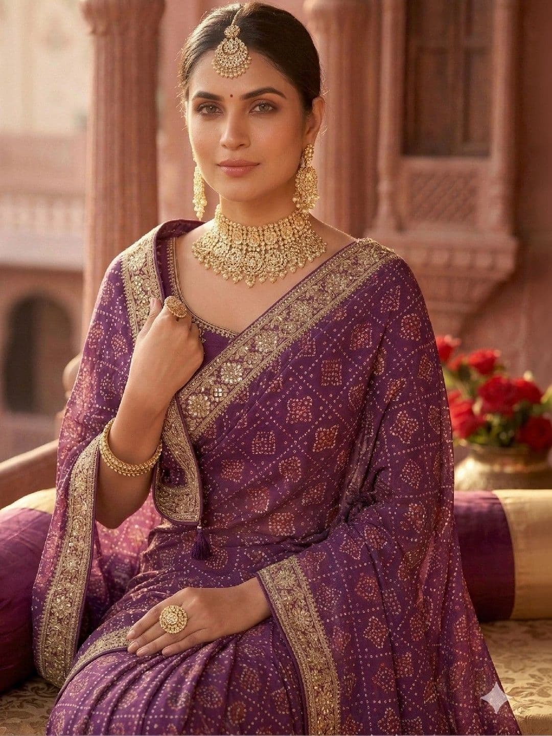 SmileyFashion Bandhani Embroidered Art Silk Designer Bandhani Saree thumbnail 5
