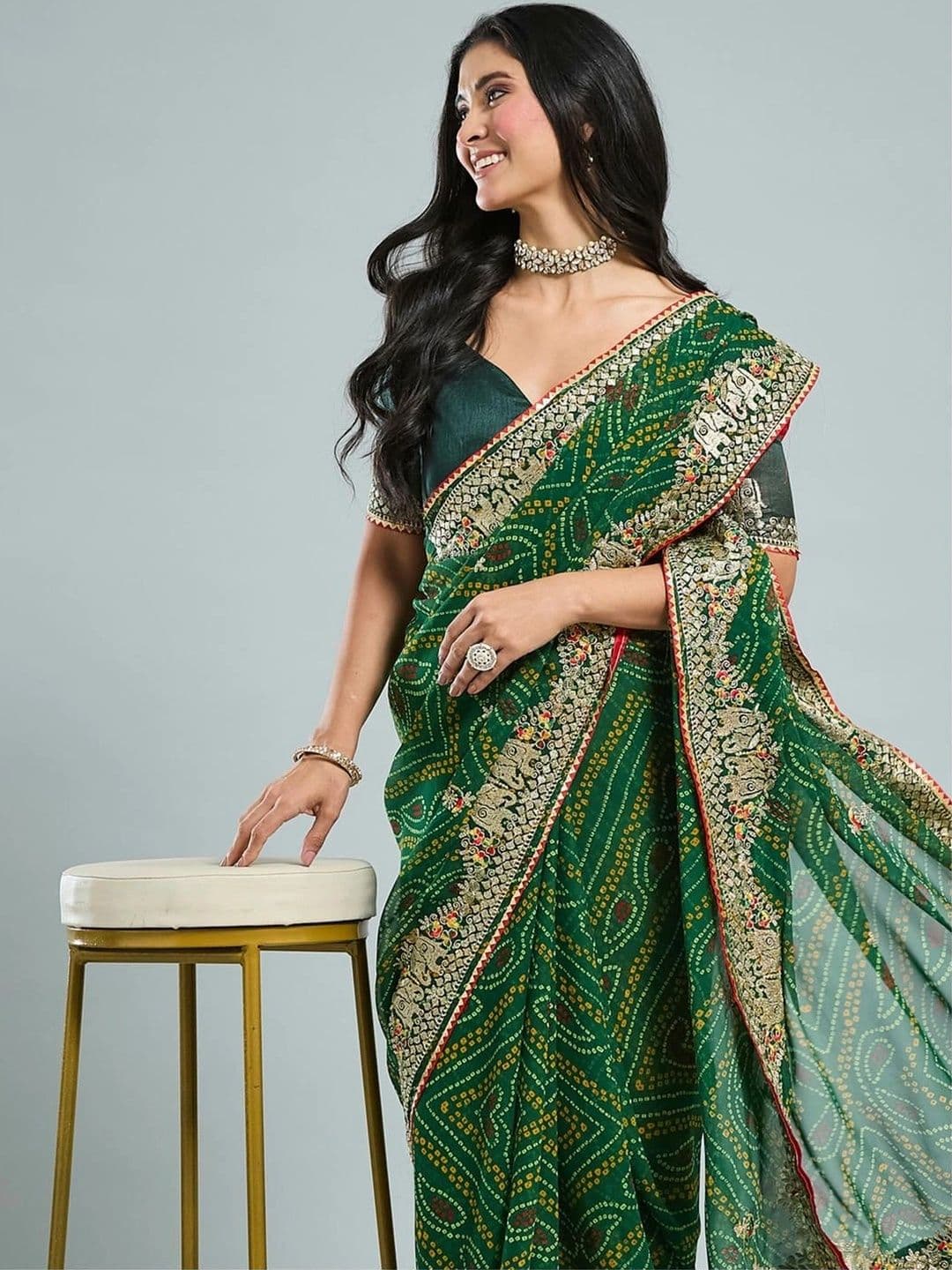 SAMANTHA Bandhani Embroidered Poly Georgette Bandhani Saree thumbnail 5