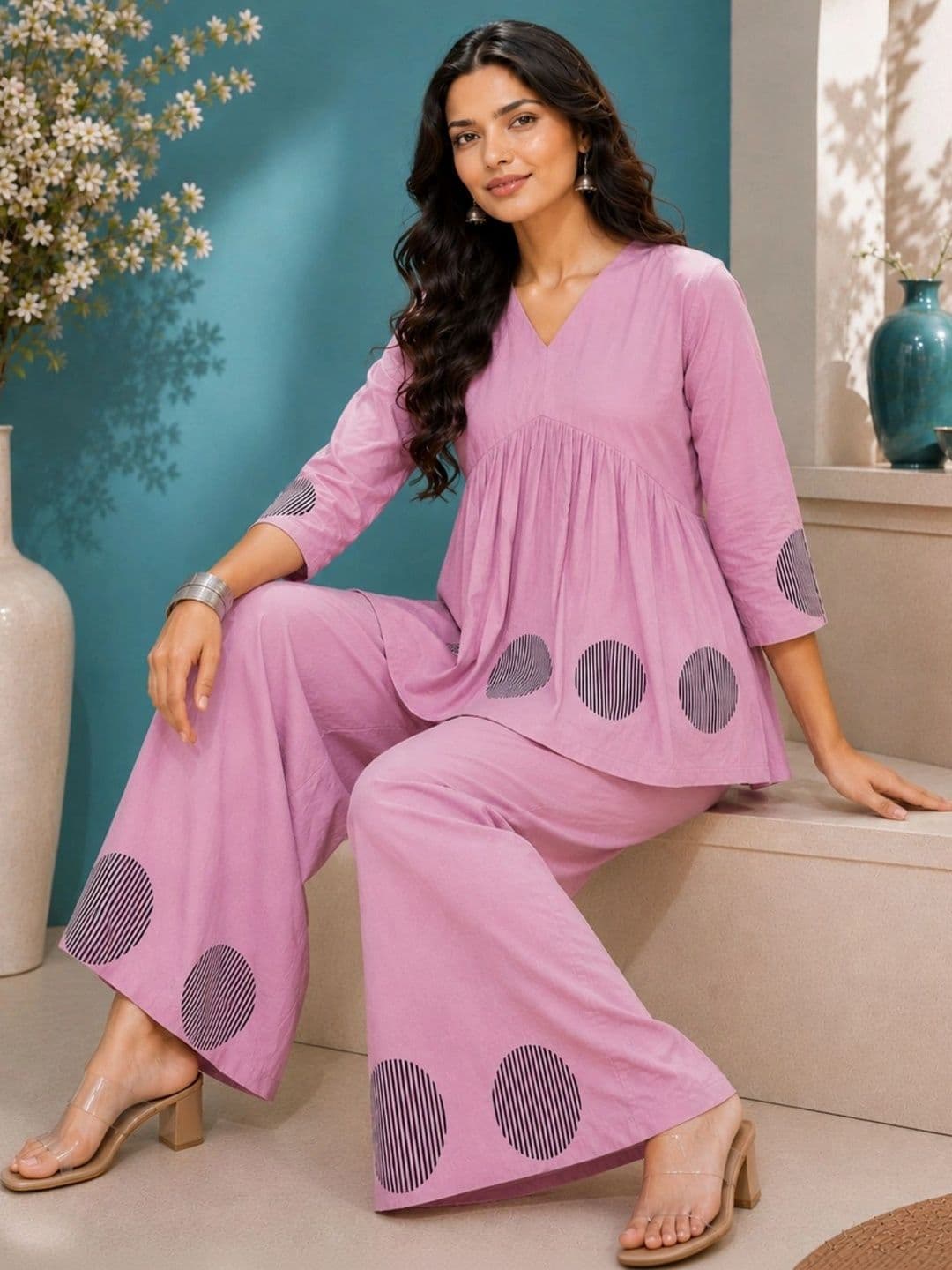 KALINI Women Printed Empire Pure Cotton Kurta with Palazzos - view 1