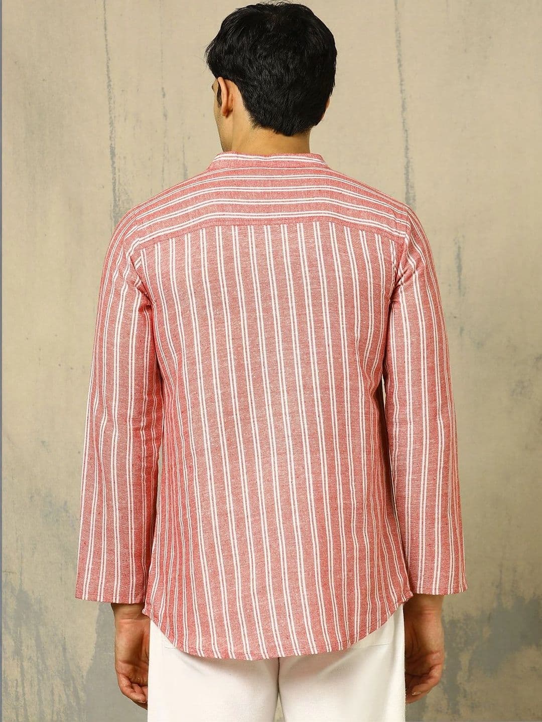 Anouk Woven Design Striped Cotton Handloom Mandarin Collar Short Kurta thumbnail 3
