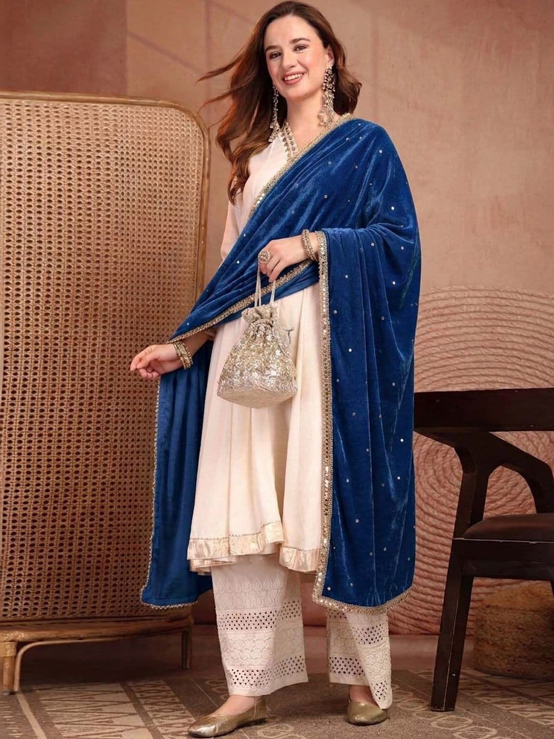 Clora Creation Women Velvet Mirror Work Dupatta thumbnail 6