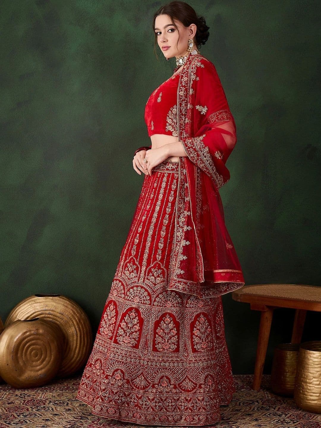 Mitera Embroidered Semi-Stitched Lehenga & Unstitched Blouse With Dupatta thumbnail 3