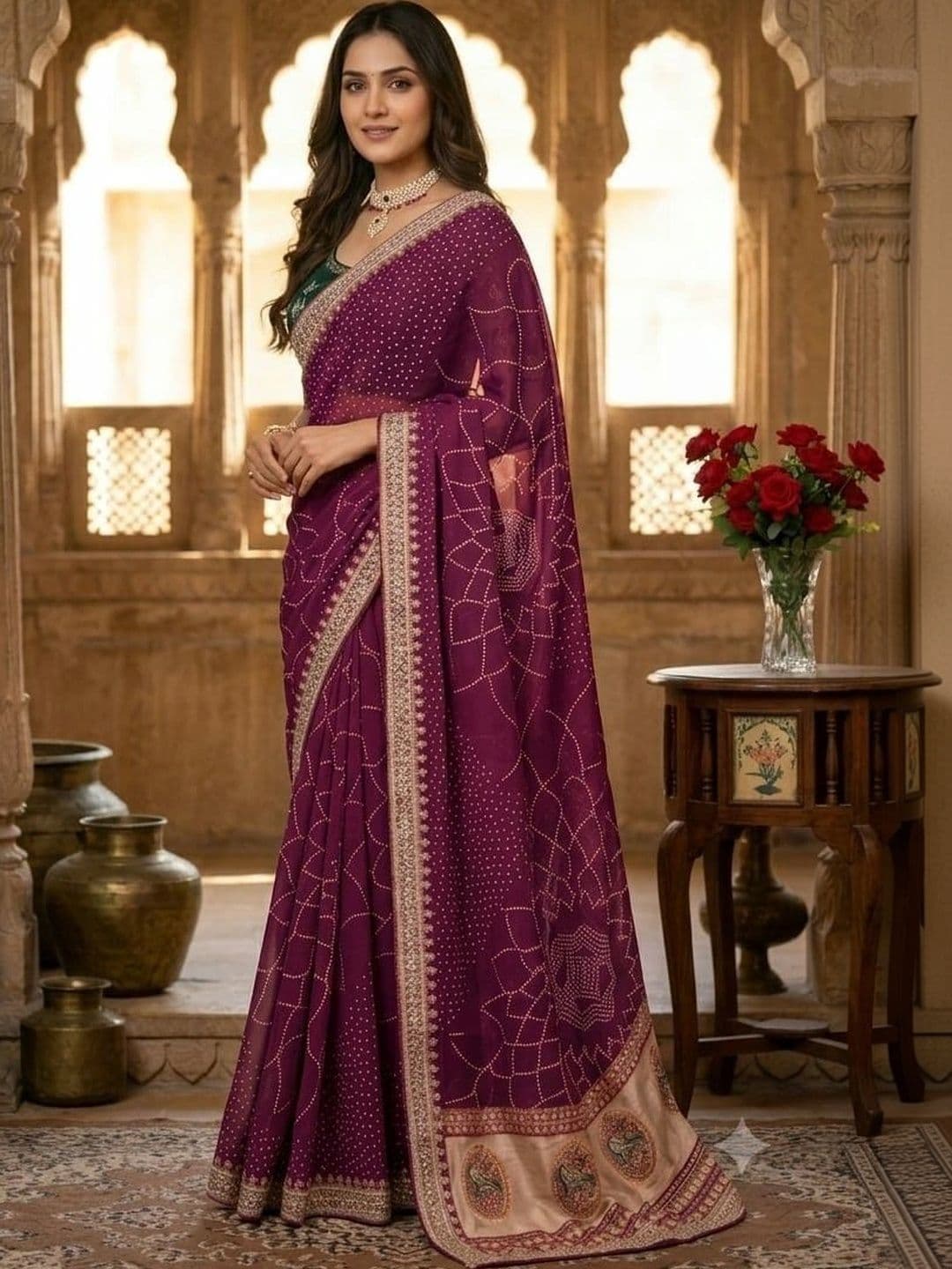SmileyFashion Embellished Embroidered Art Silk Designer Saree thumbnail 4