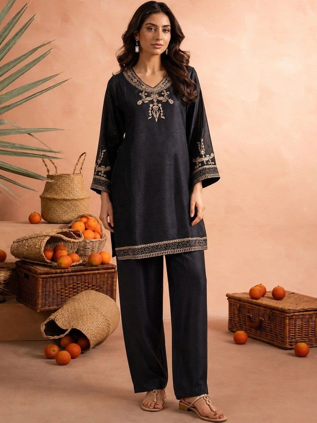 Sangria Women Ethnic Motifs Embroidered Regular Thread Work Kurta with Trousers thumbnail 6