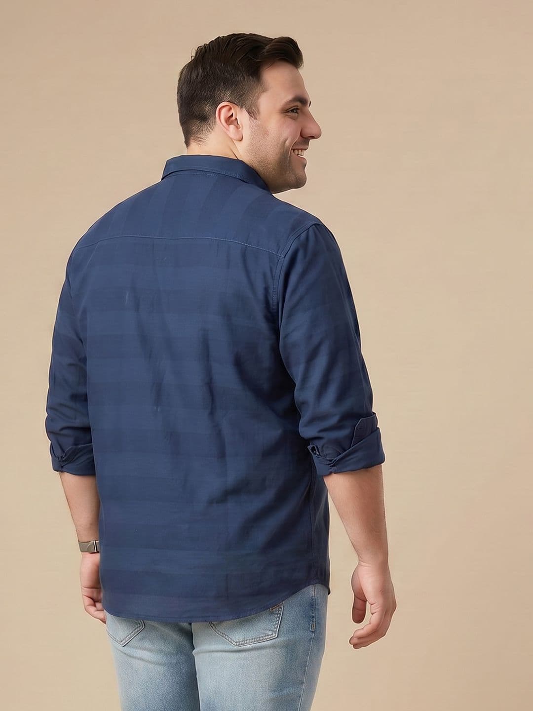 Sztori Plus Size Horizontal Striped Casual Shirt thumbnail 3