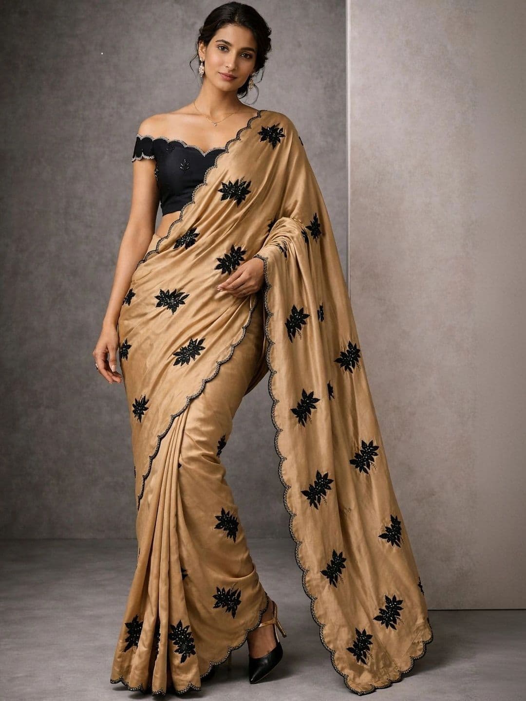 SHIV GAN 14 ENTERPRISE Floral Embroidered Art Silk Bandhani Saree - view 1