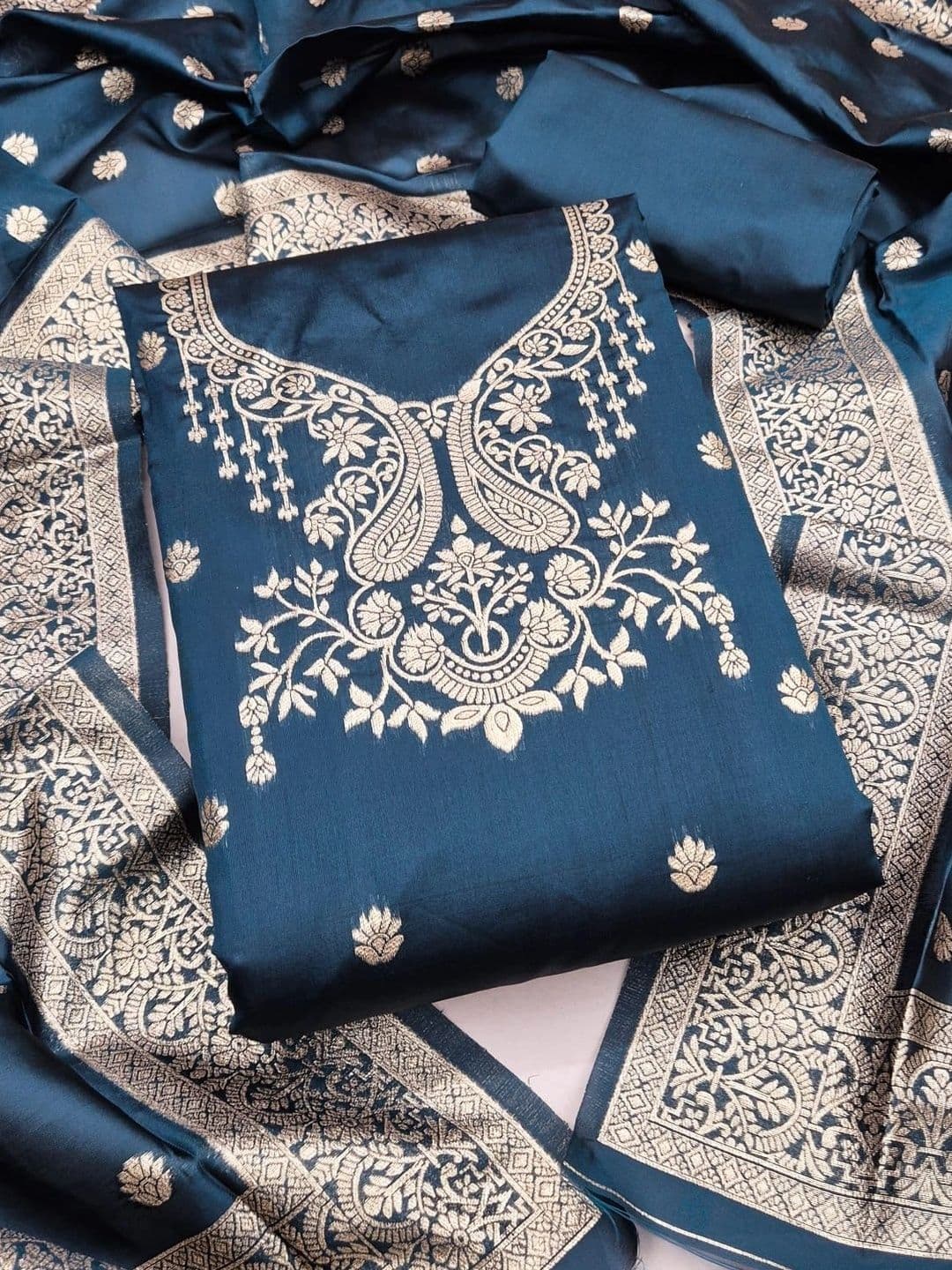 Milvia Art Silk Unstitched Dress Material - view 1