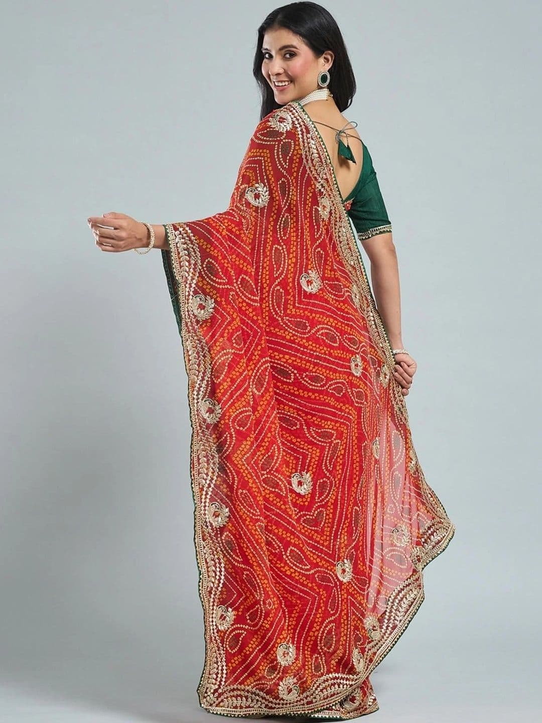 SAMANTHA Bandhani women Embroidered Poly Georgette Bandhani Saree thumbnail 3
