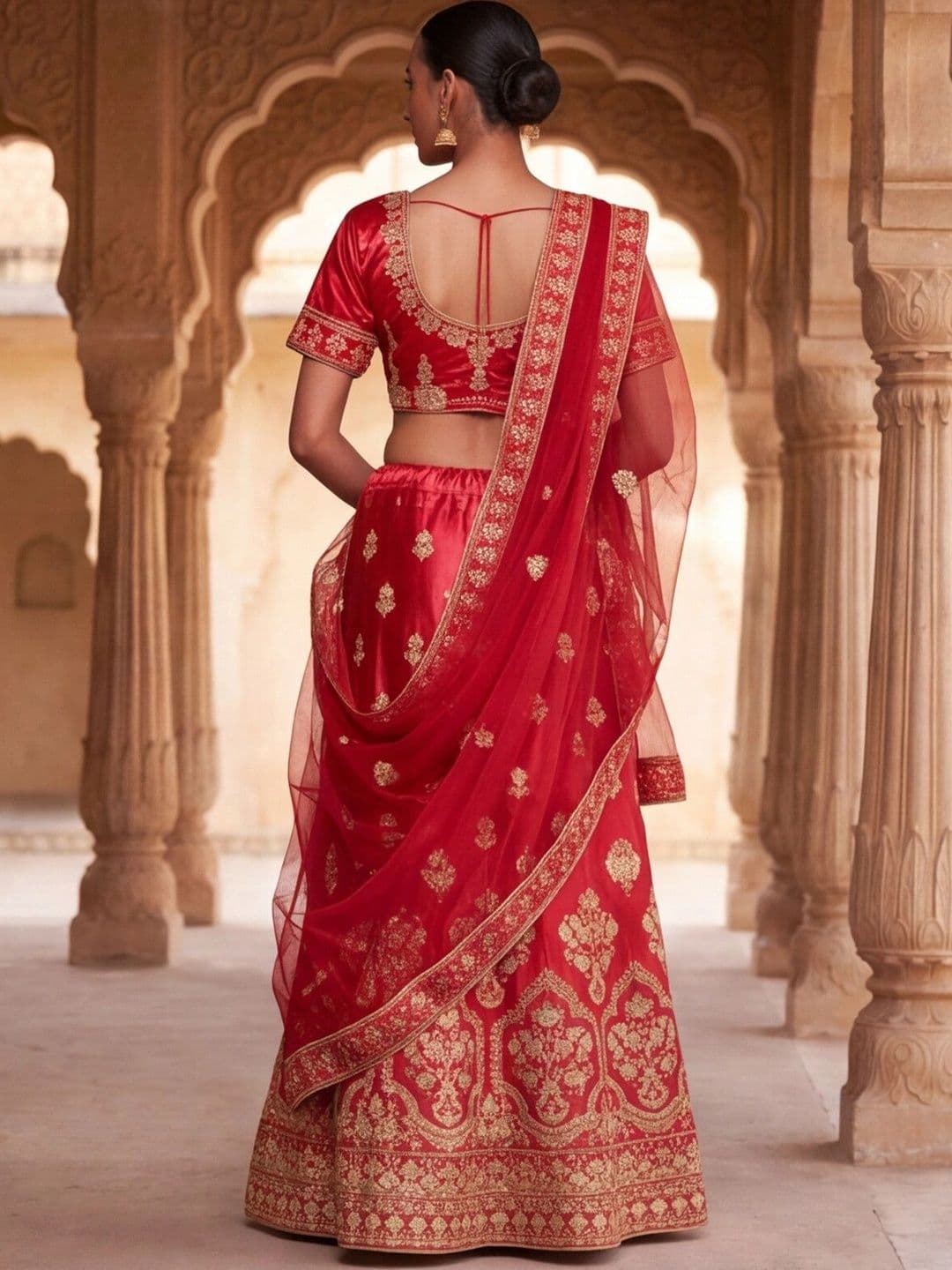 Mitera Embroidered Semi-Stitched Lehenga & Unstitched Blouse With Dupatta thumbnail 4