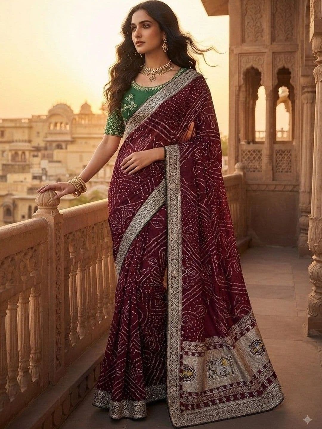 SmileyFashion Bandhani Embroidered Art Silk Designer Saree - view 1
