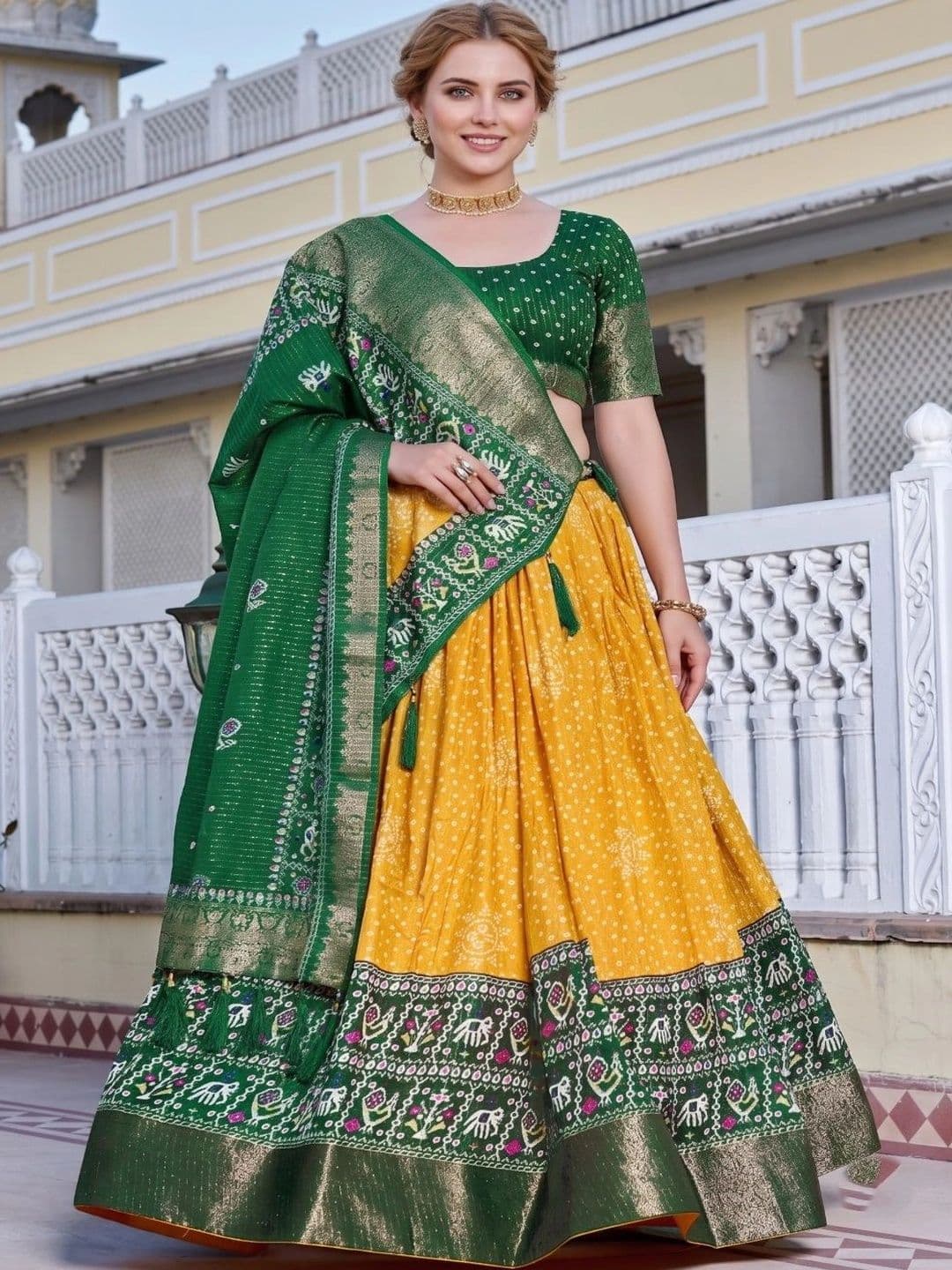 Anouk Printed Semi-Stitched Lehenga & Unstitched Blouse With Dupatta - view 1