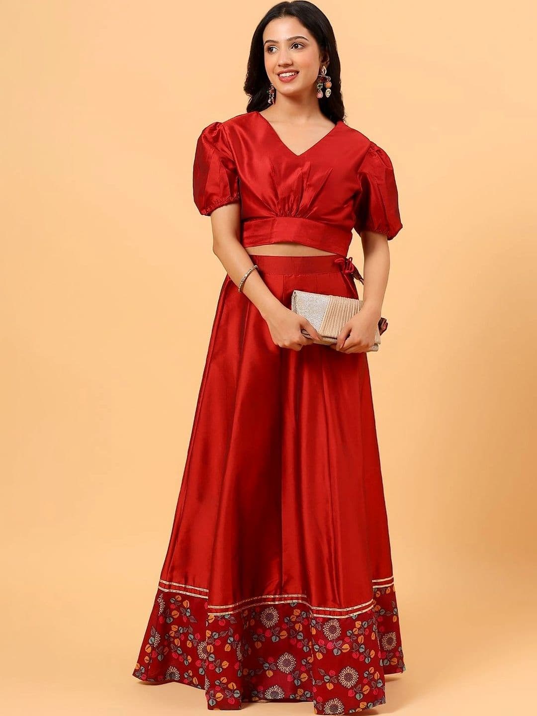 Frolic Rolic Silk Printed Border Skirt & Solid Silk Blouse Set thumbnail 2
