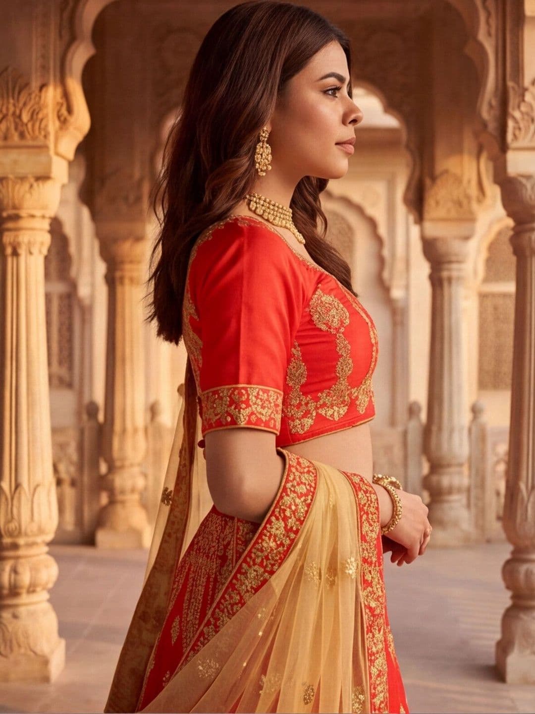 Anouk Rustic Embroidered Semi-Stitched Lehenga & Unstitched Blouse With Dupatta thumbnail 7