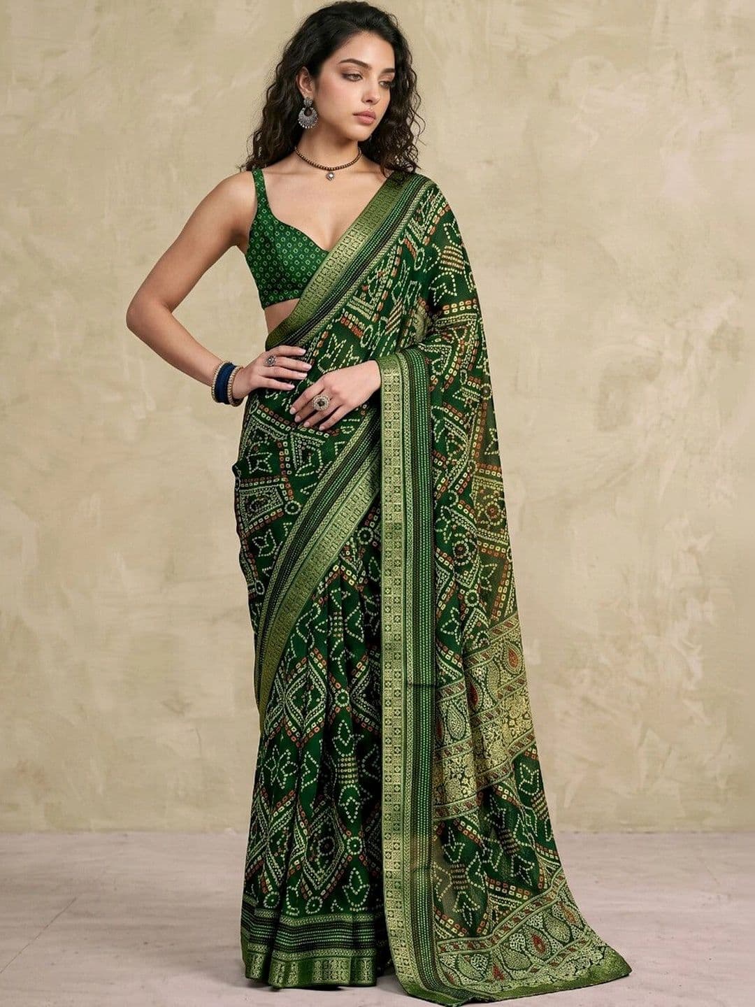 SAARA Bandhani Pure Chiffon Saree thumbnail 6