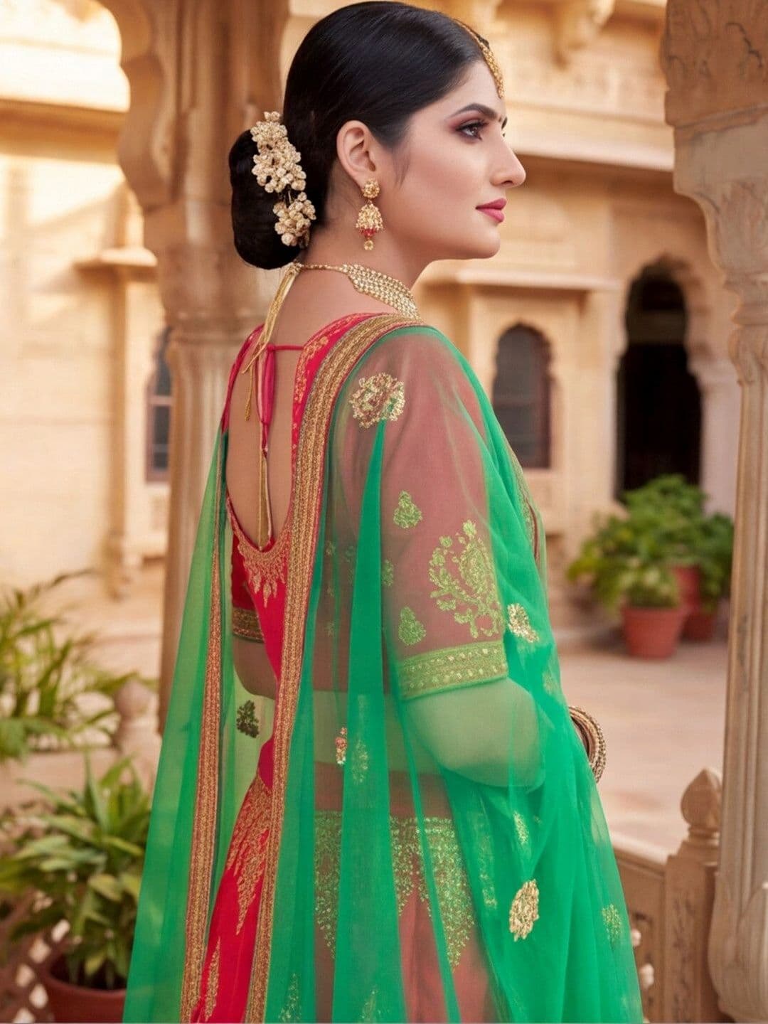 Mitera Embroidered Thread Work Semi-Stitched Lehenga & Unstitched Blouse With Dupatta thumbnail 2