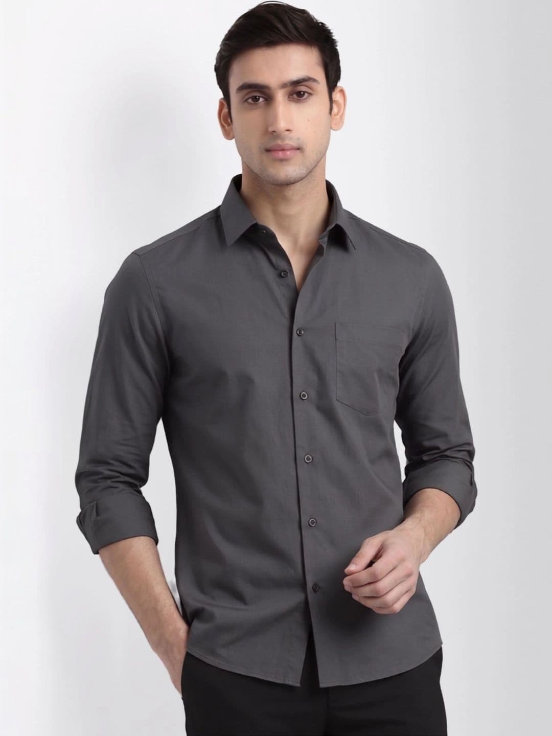 URBANICE Men Premium Slim Fit Solid Spread Collar Cotton Casual Shirt thumbnail 3