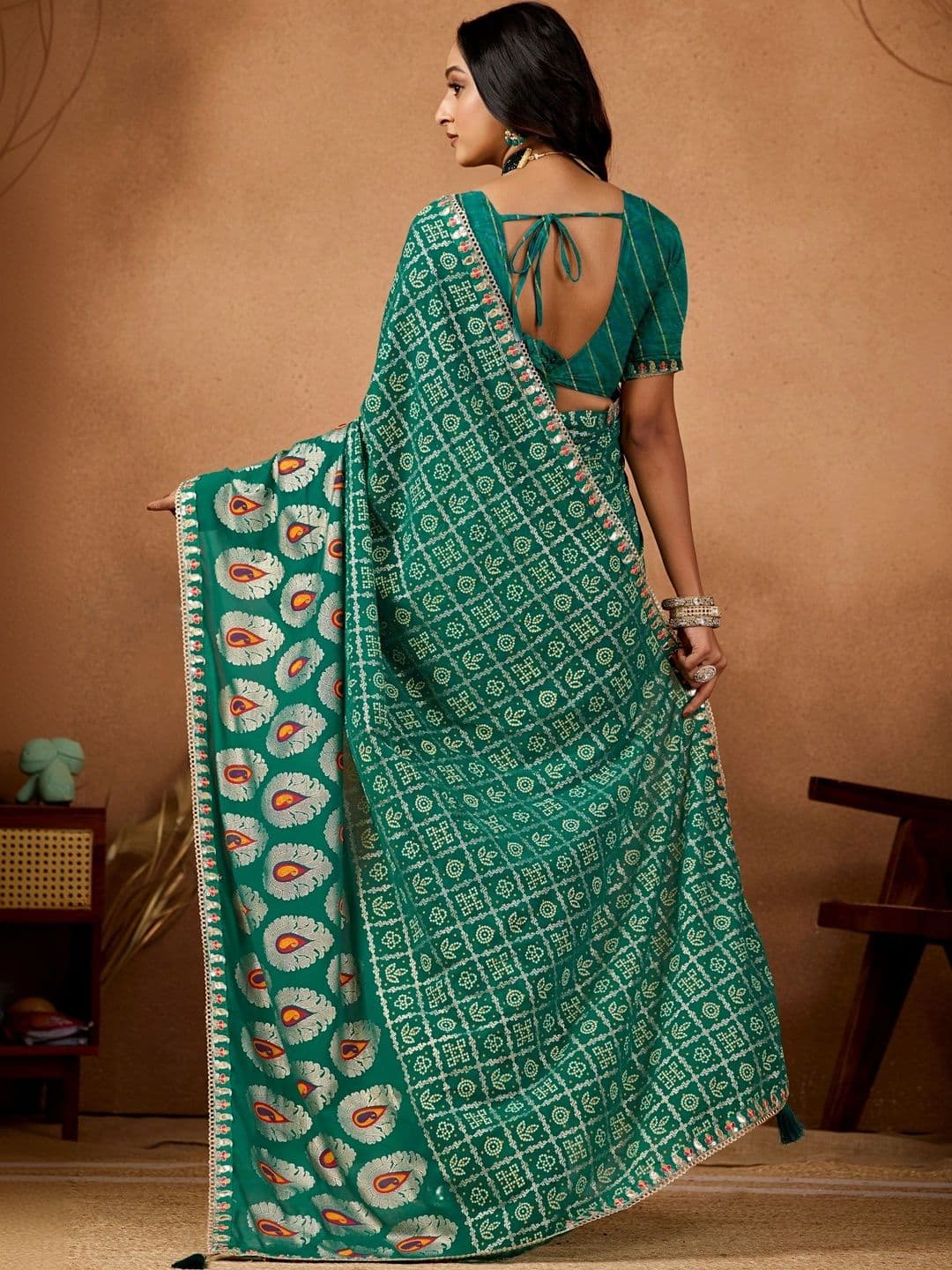 KALINI Bandhani Zari Poly Georgette Designer Bandhani Saree thumbnail 2