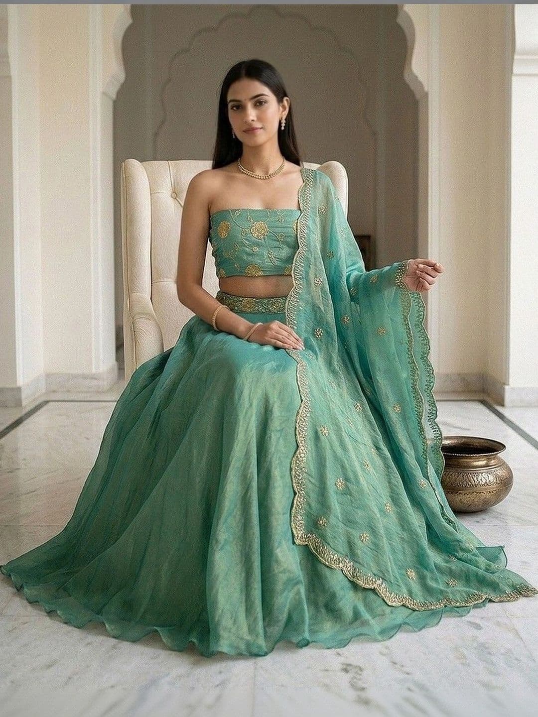 Warthy Ent Embroidered Sequinned Semi-Stitched Lehenga & Unstitched Blouse With Dupatta thumbnail 5