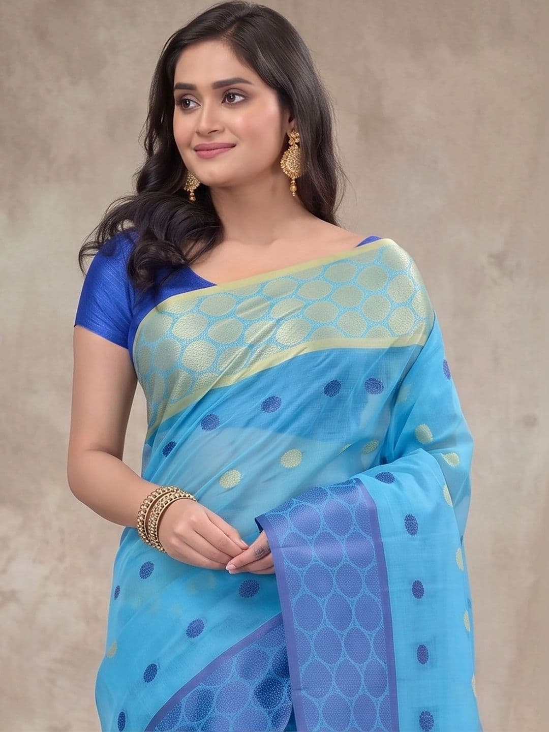 GitAsit  Women Woven Design Sequinned Pure Cotton Handloom Taant Saree thumbnail 5
