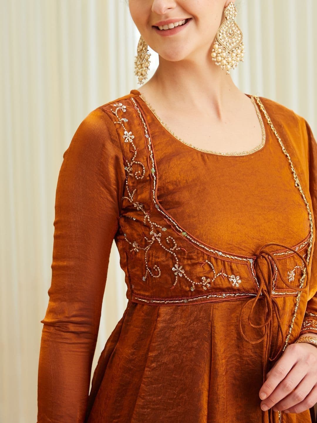 Colors  of Earth Colors of Earth Silk Embroidered Beadswork Anarkali Kurta Palazzo Set With Dupatta thumbnail 6
