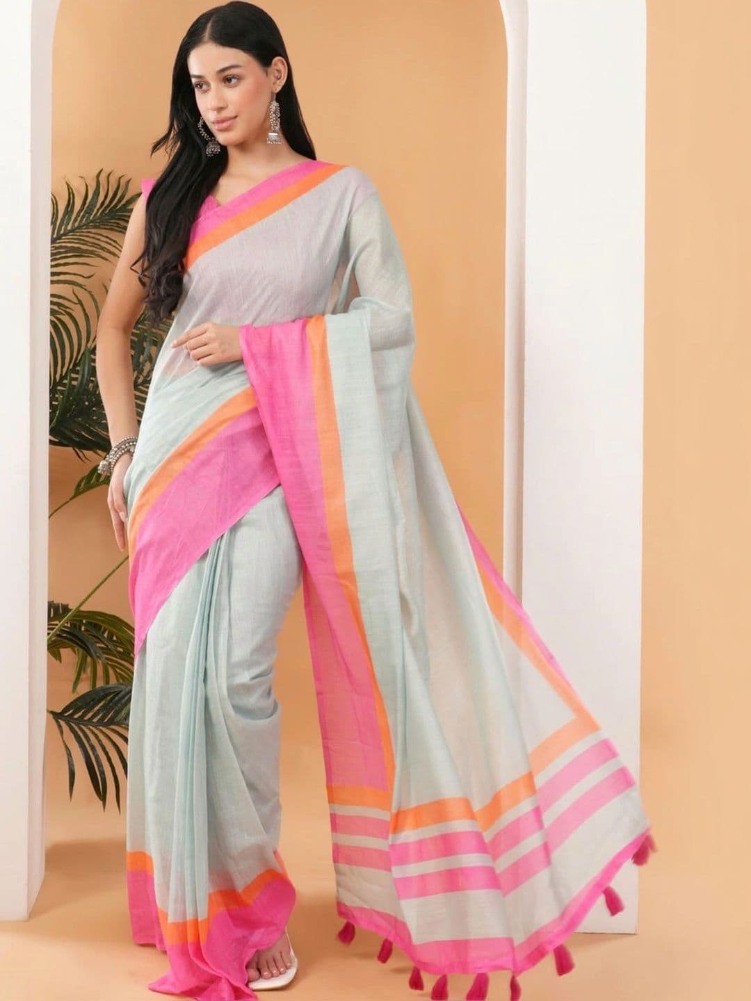 SAMANTHA Women Striped Linen Blend Saree thumbnail 4