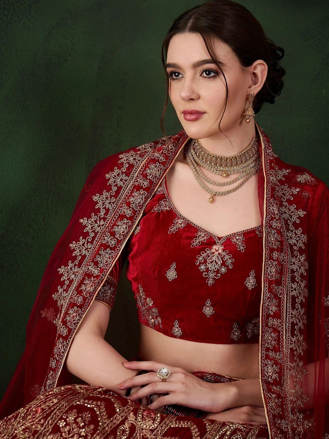 Mitera Embroidered Semi-Stitched Lehenga & Unstitched Blouse With Dupatta thumbnail 2
