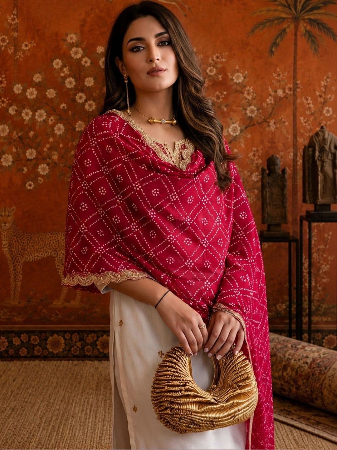 Sangria Women Ethnic Motifs Embroidered Regular Kurta with Trousers & With Dupatta thumbnail 5