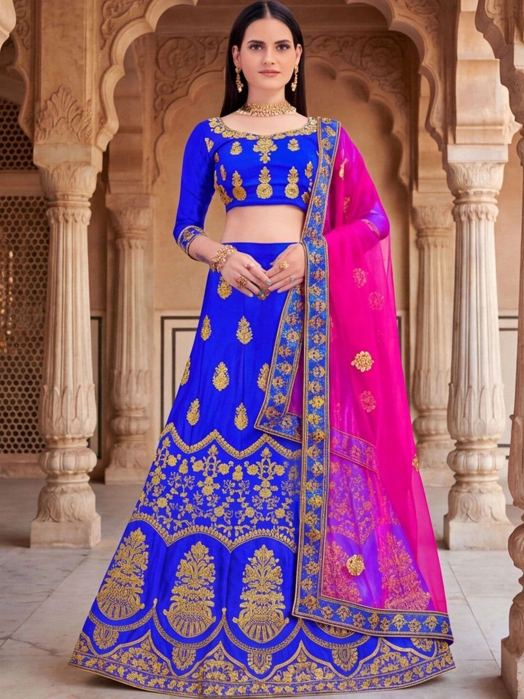 Mitera Embroidered Semi-Stitched Lehenga & Unstitched Blouse With Dupatta thumbnail 4