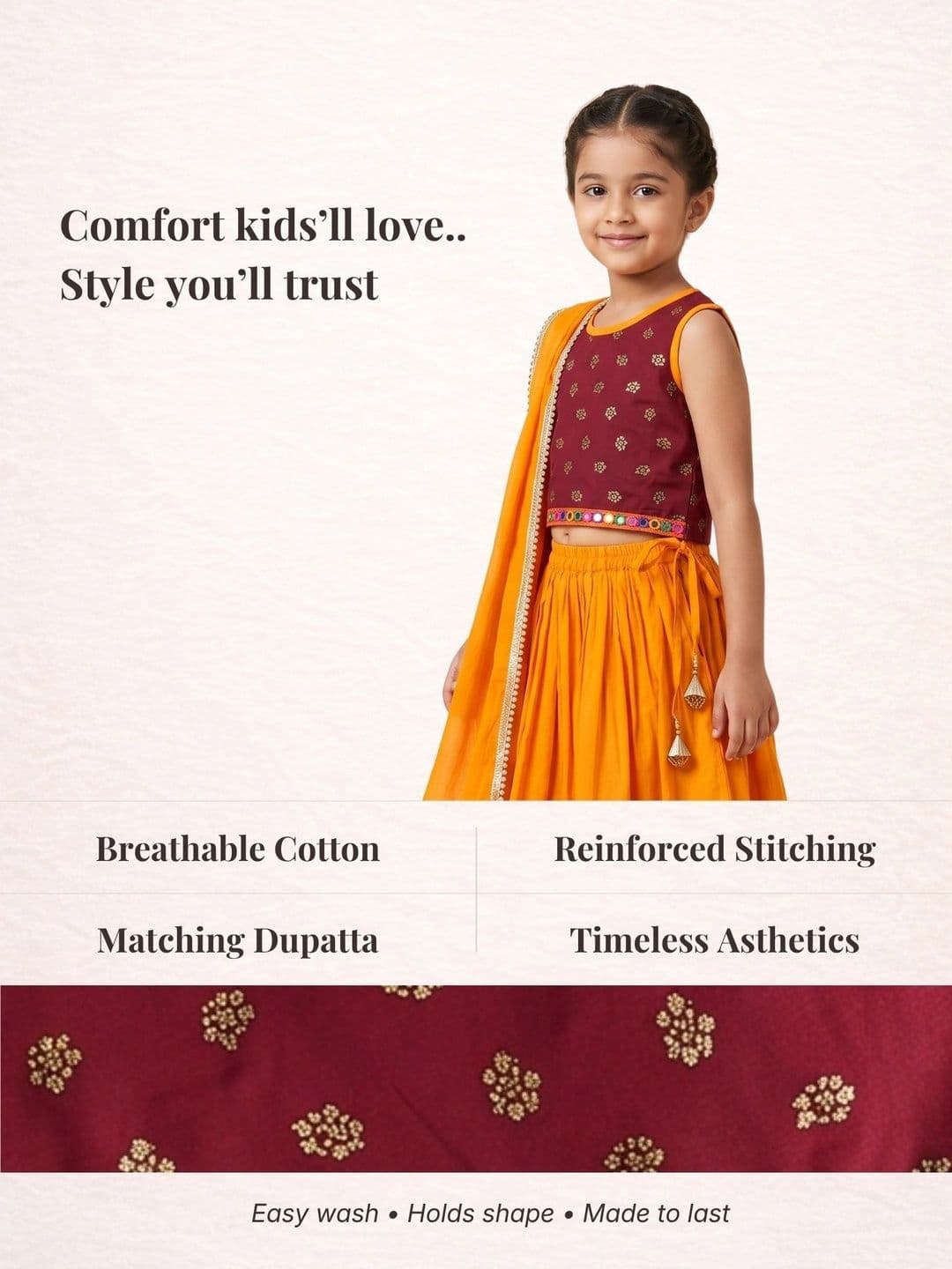 Desi Soota Girls Embellished Mirror Work Ready to Wear Lehenga & Blouse With Dupatta thumbnail 3