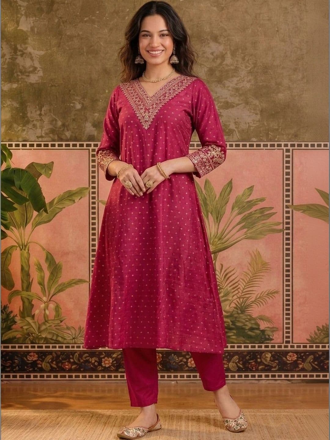 Sangria Women Ethnic Motifs Embroidered Regular Gotta Patti Pure Silk Kurta with Trousers & With Dupatta thumbnail 6