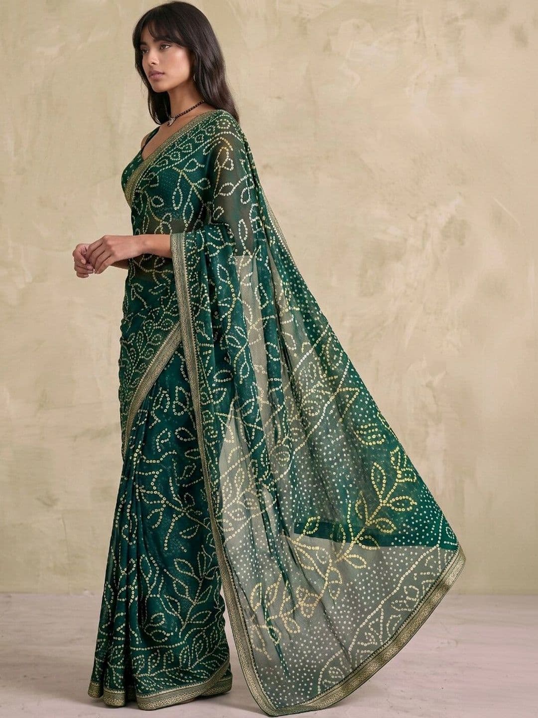 SAARA Bandhani Pure Georgette Saree thumbnail 5