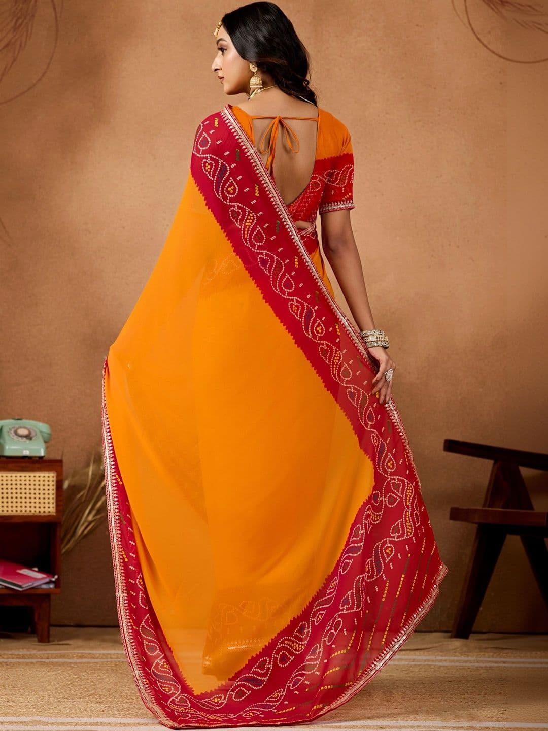 KALINI Bandhani Gotta Patti Poly Georgette Designer Bandhani Saree thumbnail 2
