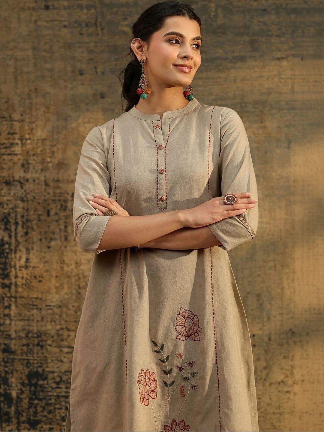 Libas Floral Embroidered Tunic with Trousers thumbnail 4