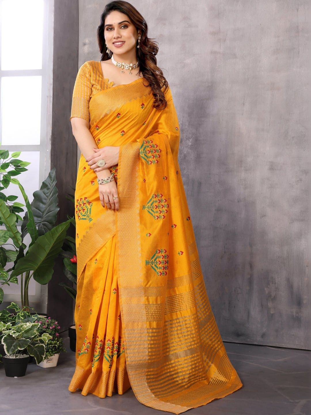 Sangria Women Floral Embroidered Silk Cotton Designer Kota Saree - view 1