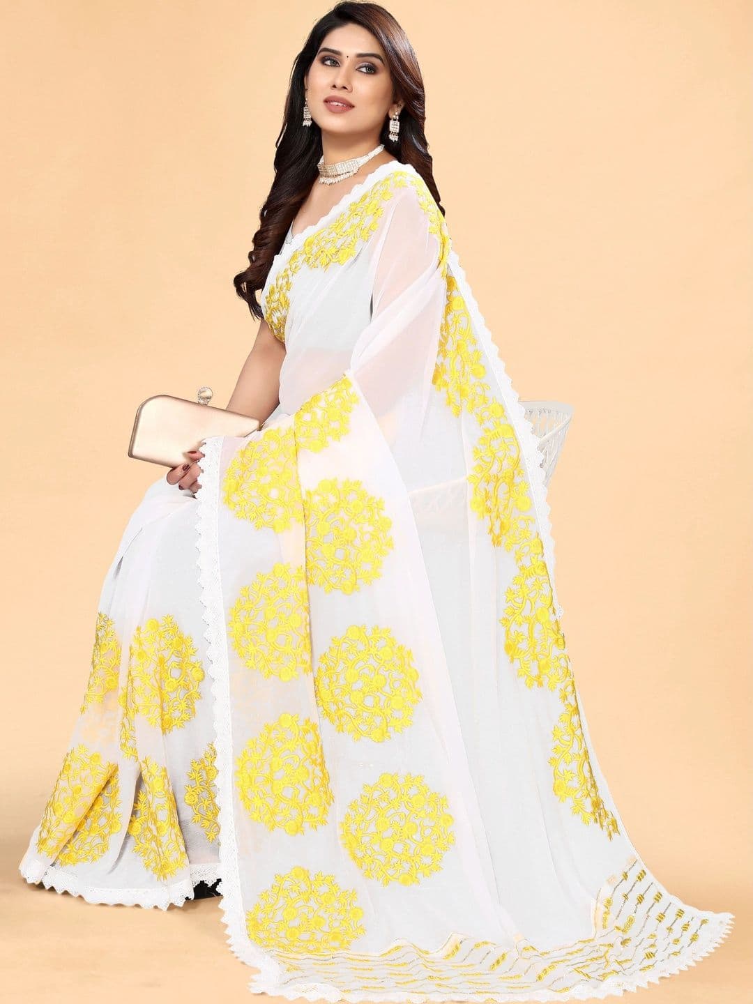 Sangria Women Floral Embroidered Pure Georgette Designer Saree thumbnail 6