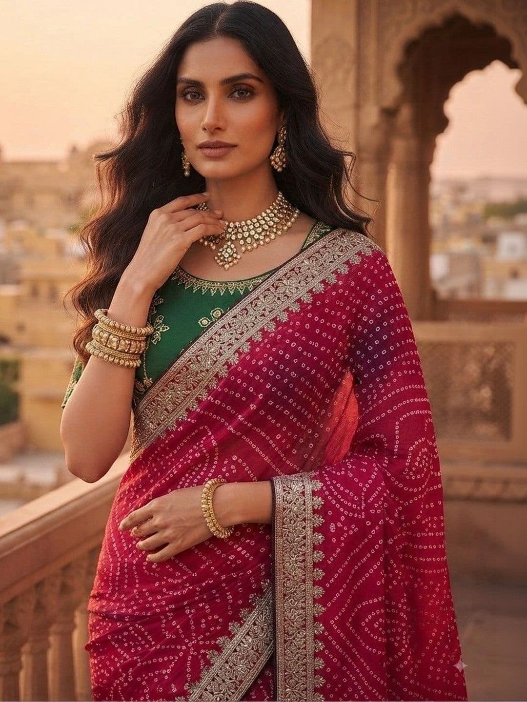 SmileyFashion Bandhani Zari Art Silk Designer Saree thumbnail 5